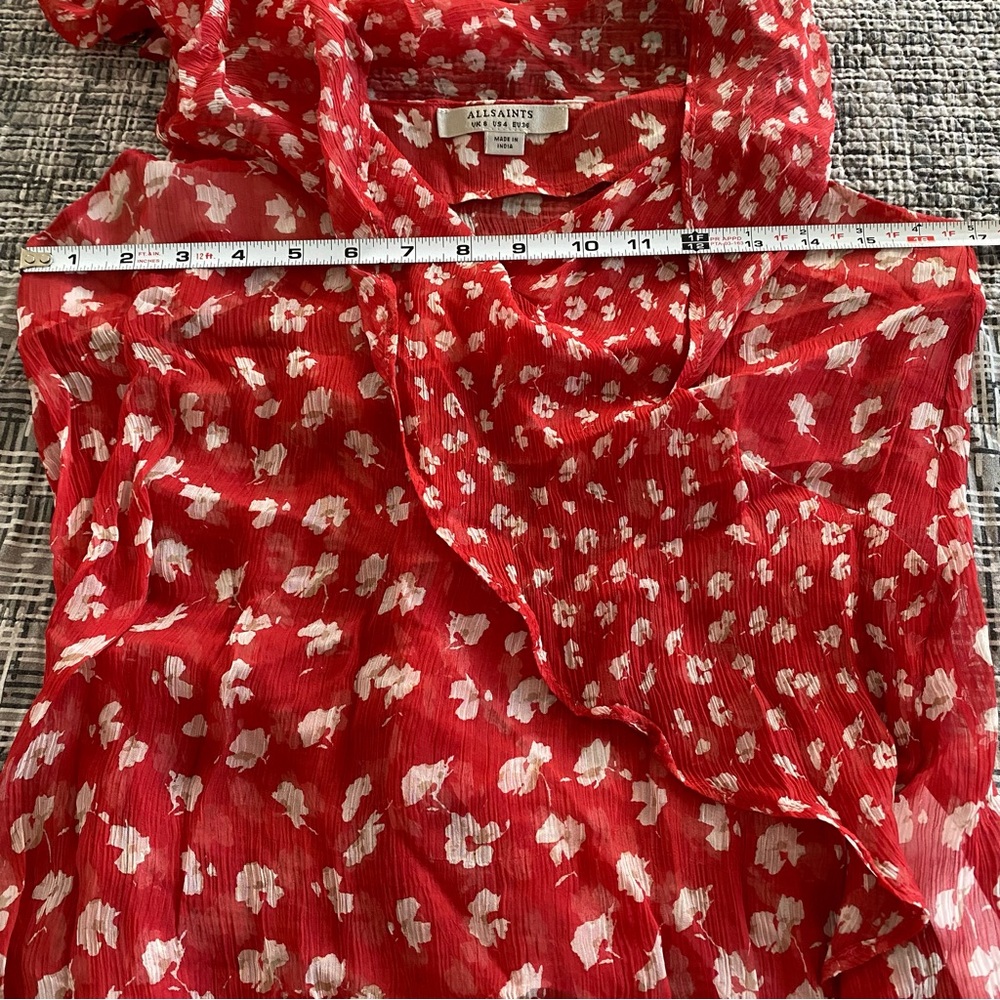 AllSaints Savine Scatter Top Red Floral Ruffle Sleeveless Shirt Size 4 B… - Picture 5 of 8
